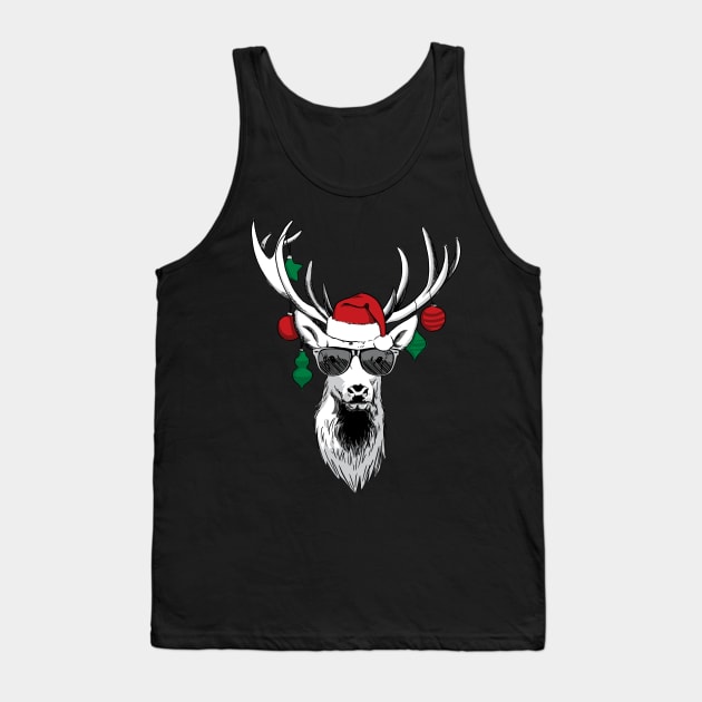 Cool Reindeer with Sunglasses Funny Christmas Design Tank Top by polliadesign